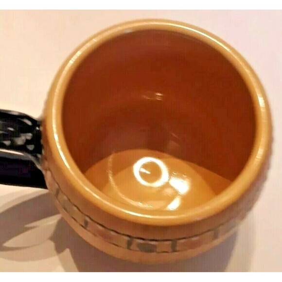 Wood Grain Look Ceramic Mug  Lines Dots Black Handle Coffee Tea Cocoa MCM Vtg - Picture 5 of 7